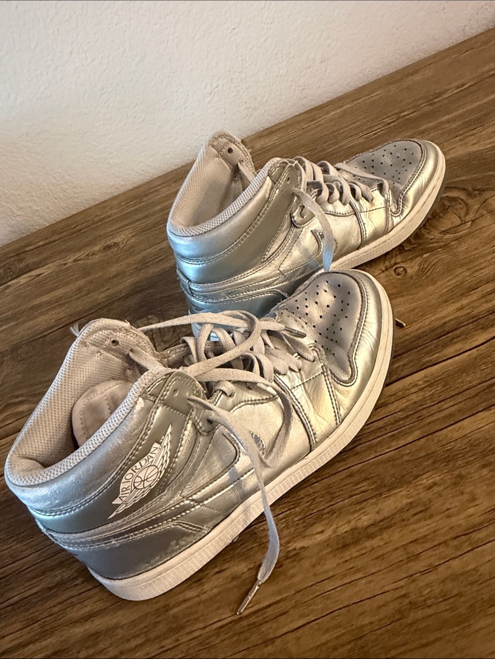 Metallic Silver High-Top Air Jordan Nike Sneakers - Men’s 9